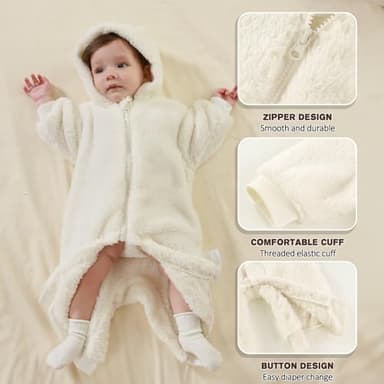 AiWMGL Newborn Baby Bear Outfit Suit 9-12 Months Girls Boys Fleece Jumpsuit Romper Hooded Winter Snowsuit Clothes - Image 2