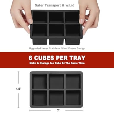 Nax Caki Large Ice Cube Tray with Lid Pack of 2, Stackable 2 Inch Big Silicone Square Ice Cube Mold for Whiskey Cocktails Bourbon Soups Frozen Treats, BPA Free - Image 4