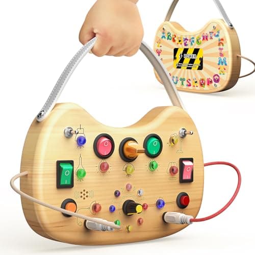 Montessori Toddler Busy Board Sensory Toys for Toddlers Wooden Autism Sensory Toy, Toddler Switch Board with 17 LED Lights for Kids 1-6 Year Olds to Develop Fine Motor Skills. - Image 1