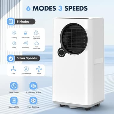 Qxpztk Portable Air Conditioners,16000 BTU 6-in-1 Cooling, Dehumidifier & Fan, Ultra Quiet with 24H Smart Timer, Auto Shut-Off & Child Lock for Home/Bedroom/Office - Image 3