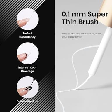 beetles Gel Polish Nail Art Liner Gel Polish Set- 2 Popular Black White Colors Nail Polish Gel Paint for Swirl Nails Built Thin Nails Art Brush in Gel Pens UV Soak off Gifts for Women - Image 3
