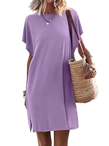 ANRABESS Women’s Summer T Shirt Dress 2025 Beach Vacation Outfits Casual Simple Soft Mini Sundress Cover Up Lounge Clothes Light Purple - Image 1