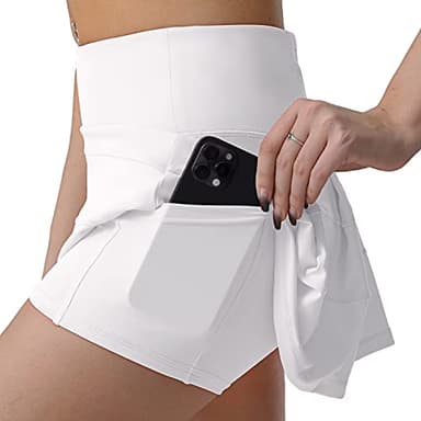 Husnainna High Waisted Pleated Tennis Skirt with Pockets Athletic Golf Skorts for Women Casual Workout Built-in Shorts 018BZQ-White/a2 - Image 3