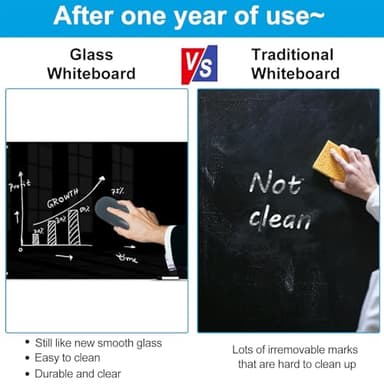 KIZZBY Black Glass Dry Erase Board - Magnetic Blackboard for Wall, 48"x36" Large Frameless Black Whiteboard for Office, Home & School - Image 4