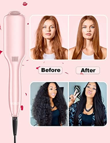 LANDOT Inoic Hair Straightener Brush for Smooth, Frizz-Free Results - Electric Heated Ceramic Straightening Brush Dual Voltage - Fast Heating Adjust Temp 250-450F for All Hair Types - Image 3