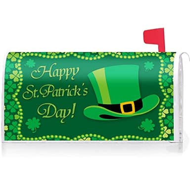Texupday Happy St.Patrick's Day Hat Shamrock Decoration Mailbox Cover with Magnetic Strip Holiday Mailbox Wraps Post Letter Box Cover Standard Size 21" X 18" for Garden Outdoor Yard Decor - Image 1