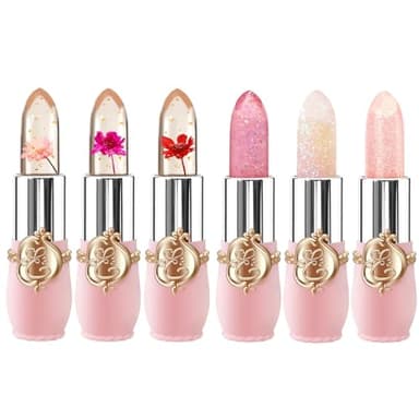 6 Pcs/Set Flower Jelly Lipstick Set Temperature Change Moisturizer Long Lasting Nutritious Shimmer Lip Balm Magic Color Change Lip Gloss (Color Changing Lipstick Set B) - Image 1