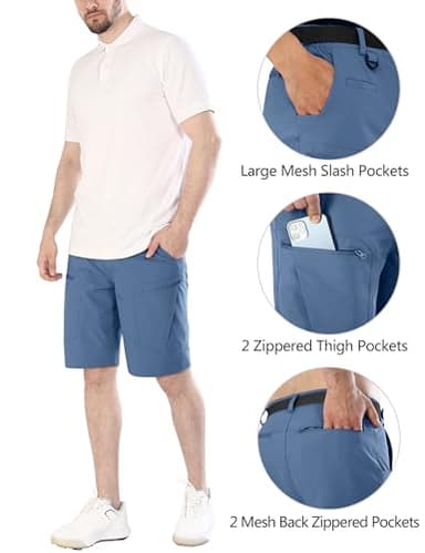 Shallowlulu Mens Cargo Hiking Shorts Water Resistant Quick Dry Lightweight Breathable Tactical Shorts with Nylon Belt(Pitch Blue 32W/10L) - Image 4