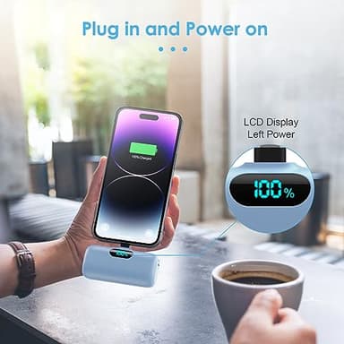 Mini Portable Charger for iPhone,Upgraded 5000mAh PD Fast Charging Battery Pack,LCD Display Cute Power Bank Portable Phone Charger for iPhone 14/14 Pro Max/13/13 Pro/12 Pro/11/XS/XR/X/8/7/6-Light Blue - Image 4