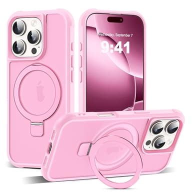 SKYLMW Compatible with iPhone 16 Pro Case with Invisible Magnetic O-Ring Stand Military-Grade Translucent Case for iPhone 16 Pro 6.3" [Compatible with Mag-Safe][Great Grip Feeling], Pink - Image 1