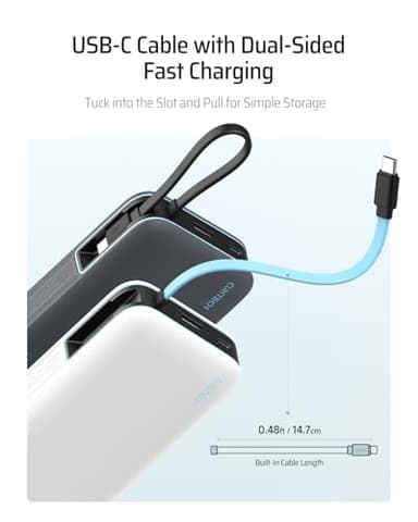 CUKTECH 45W Power Bank 20000mAh, Portable Travel Charger Built-in USB C Cable, Fast Charging Battery Pack for iPhone 16/15/14/13, iPad, Samsung Galaxy, Google Pixel, Android and More (Gray) - Image 3