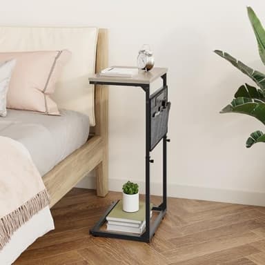 Vagusicc C Shaped End Table, 33'' Tall Side Table for Couch, Adjustable Height Small Couch Side Table for Small Spaces, C Table Slide Under Sofa Table TV Tray Arm Table for Living Room, Bedroom, Grey - Image 9