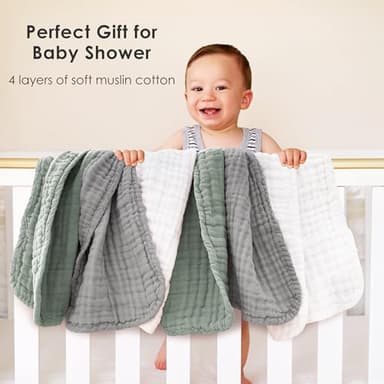 Sunny zzzZZ Muslin Burp Cloths for Baby 100% Cotton Burping Cloths for Unisex, Boy, Girl - Large 20'' by 10'' Newborn Essentials Ultra Soft Absorbent Milk Spit Up Rags - 12 Pack - White+Green+Grey - Image 2