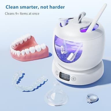 CANHOPE Ultrasonic Retainer Cleaner Machine, 42kHz Professional for Dentures, Aligners, Mouth Guards, Jewelry - IPX7 Waterproof Durable Removable Base and Top Cover, 3 Timer Settings, Quiet White - Image 6