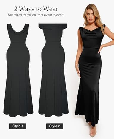 Popilush Women Shapewear Maxi Dress - Sleeveless Long Formal Cocktail Party Elegant Bodycon Dresses Built-in Bra Black - Image 2