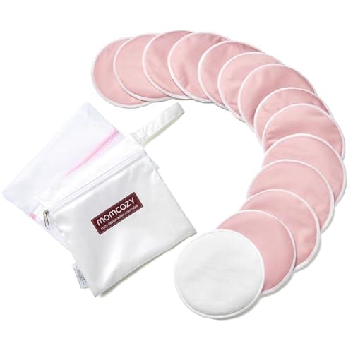 Momcozy Reusable Nursing Pads, Innovative Use of One Way Moisture-Wicking Fabric & 3-Layer Washable Breast Pads, Ultra-Thin Design, Light and Unburden, 14 Pack + Wet & Dry Separation Bag + Wash Bag - Image 1