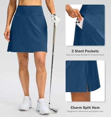 SANTINY 18" Skorts for Women 3 Pockets High Waist Long Athletic Tennis Skirt Golf Skort for Casual Summer Travel (Deep Blue_M) - Image 3