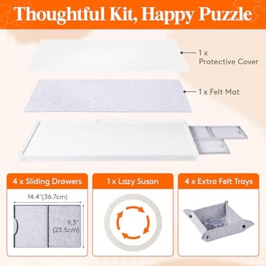 Lifewit 1500 Pieces 2-in-1 Rotating & Tilting Puzzle Board with Divided Drawers, Felt Mat, Protective Cover, Portable Jigsaw Puzzle Table with Handle, Felt Trays, Ideal Gift, 33.3" x 25.4", White - Image 3