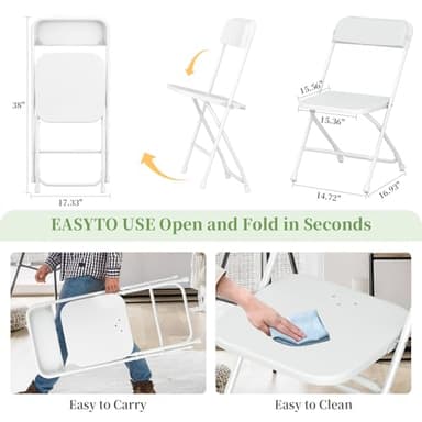 QUJEON Folding Chairs 10 Pack,White Plastic Folding Chairs for Indoor Outdoor,Portable Stackable Commercial Seat with Steel Frame 350lb.Capacity for Party Events Wedding Dining Picnic Office - Image 3