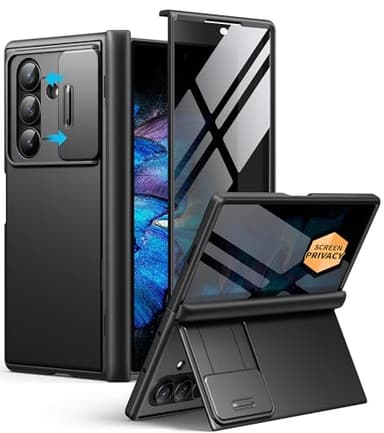 BERFY for Z Fold 7 Case with Privacy Screen Protector, [Anti Spy] Hidden Kickstand & Slide Camera Cover & Hinge Protective, Full Body Shockproof Slim Hard Phone Case for Samsung Galaxy Z Fold 7, Black - Image 1