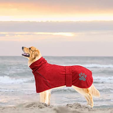 Dog Drying Coat, Puppy Bathrobe Towel wrap, Pyjamas Gown Microfibre Dog Robes with Reflective for Dog pet Super Absorbent - Red - L - Image 2