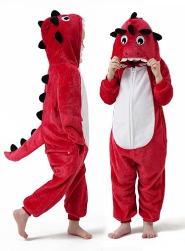 DILUFUN Kids Boys Girls Dinosaur Onesie Costume,One Piece Pajamas,Halloween Funny Animal Onesie Cosplay Costume Sleepwear,Dinosaur RE 7-8Y - Image 2