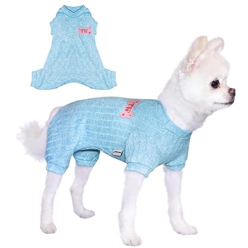 TONY HOBY Dog Pajamas, Dog Jumpsuit, 4 Legged Knitted Dogs Pajamas for Small Medium Dogs (Blue, S) - Image 1