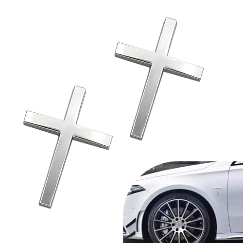 Ferianl Metal Cross Badge Decal, 2.5"×1.8" Alloy 3D Cross Auto Decal, Self-Adhesive Metal Optical Decal Badge for Trunk Rear Fender Side Fender (Silver) - Image 1