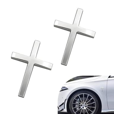 Ferianl Metal Cross Badge Decal, 2.5"×1.8" Alloy 3D Cross Auto Decal, Self-Adhesive Metal Optical Decal Badge for Trunk Rear Fender Side Fender (Silver) - Image 1