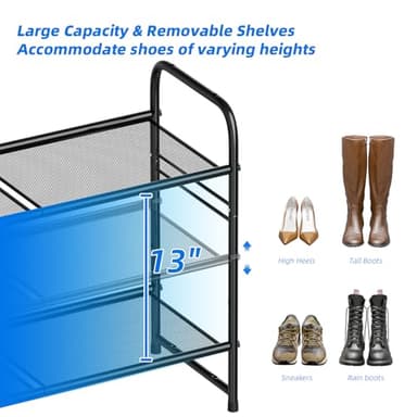 SUFAUY 3-Tier Mesh Shoe Rack, Closet Metal 33" Wide Shoe Shelf Heavy Duty, Black - Image 7