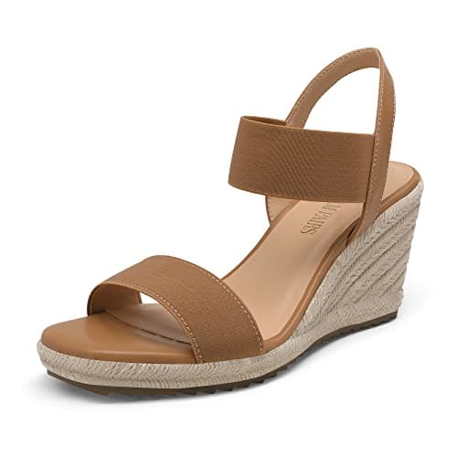 DREAM PAIRS Womens Open Toe Espadrilles Dressy Platform Sandals Slip on Elastic Ankle Strap Wedges Sandals SDPW222W Camel Size 9.5 - Image 1