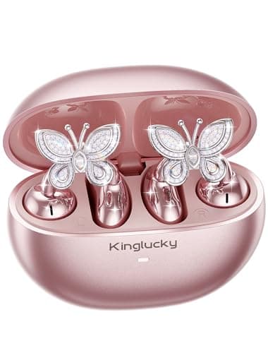 Kinglucky Jewelry-Inspired Clip-On Earbuds with Butterfly Earrings, Comfortable Fit & 50H Playtime Open Ear Bluetooth 5.4 Wireless Headphones for Women Gifts, Small Ears, Sports & Workouts (Rose Gold)