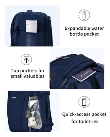 ECOHUB 17'' Travel Backpack, Personal Item Backpack with 13 Pockets, Flight Approved Carry on Backpack with USB Port & Luggage Sleeve, Travel bag for Men & Women, Water Resistant Backpack, Blue - Image 5