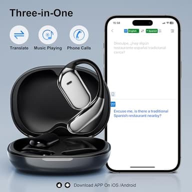 AI Real Time Language Translator Earbuds, AI Language Translator Earphone 3-in-1 Accents & Long Battery Life Translation Earbuds OWS 144 Languages & 8 Offline for Travel Business(Black) - Image 6