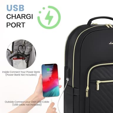 LOVEVOOK Leather Backpacks for Women,15.6 inch Leather Laptop Backpack Women Computer Backpack Laptop Bag,Stylish Quilted Travel Backpack Purse Work Bag College Teacher Backpacks with USB Port,Black - Image 5