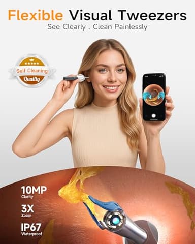Anyear Flexible Ear Wax Removal Tool Camera, Wireless Ear Cleaner with 10MP HD Otoscope, Painless Tweezers, 12 Soft Tips, 3 Inspection Heads, Portable Earwax Removal Kit with Camera for Adults/Kids - Image 2