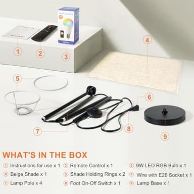 FRIDEKO HOME 2 Pack Floor Lamps for Living Room, Dimmable Colors Temperature & Brightness, Modern Floor Lamp with Remote, Tall Standing Lamps for Living Room Bedroom Office, Beige Shade 9W Smart Bulb - Image 9