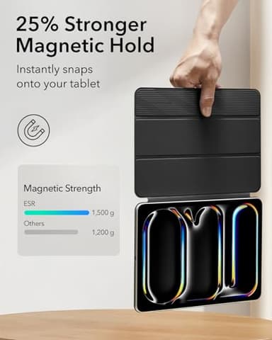ESR for iPad Pro 11 Inch Case (M5/M4) 2025/2024, Strong Magnetic Attachment, Slim Trifold Stand Case, Supports Pencil Pro and Pencil(USB-C), Tough Protection, Auto Sleep/Wake, Rebound Series, Black - Image 4