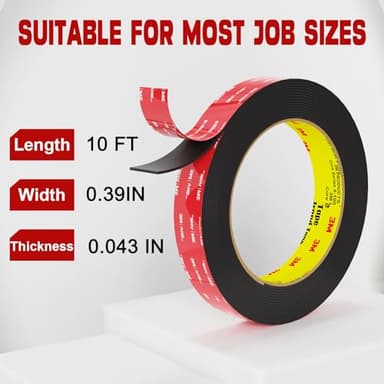 3M Double Sided Tape Heavy Duty 10FT,Double Sided mounting Tape for Walls,3M vhb Strong Double Sided Tape Heavy Duty for Car, LED Strip Light, Home/Office Decor - Image 5