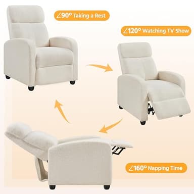 Topeakmart Fabric Recliner Chair Adjustable Modern Single Sofa Chair with Pocket Spring Living Room Bedroom Home Theater Ivory - Image 4