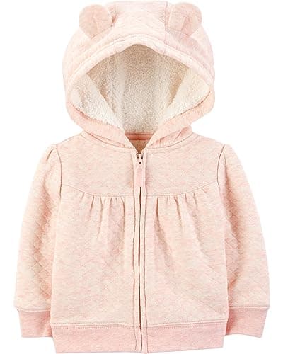 Simple Joys by Carter's Baby Girl's Hooded Sweater Jacket with Sherpa Lining Outerwear, pink, 12 Months - Image 1