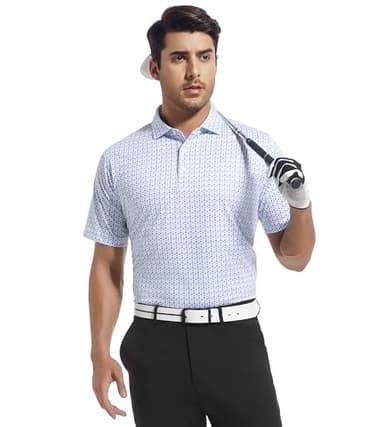 Alex Vando Mens Golf Shirt Moisture Wicking Classic Print Golf Shirts for Men,White U,M - Image 3