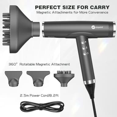 slopehill Professional Ionic Hair Dryer with Diffuser - Lightweight, Compact, Powerful & Fast Salon Blow Dryer with High Speed Brushless Motor for Travel, Women & Men (Ceramic, Black) - Image 5