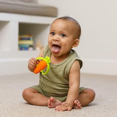 Infantino Lil’ Nibbles Textured Silicone Teether, BPA-Free Baby Teething Toy, Soft, Easy to Hold, Sensory Stimulation for Infants, Carrot - Image 2