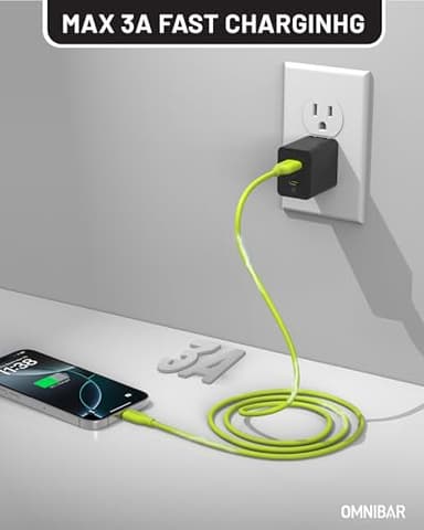 OMNIBAR Silicone USB A to USB C Cable (6FT, Lime Green), USB C Charger Cable Fast Charging for iPhone 17/16/15 iPad MacBook, Type C Charger Cord for Galaxy S25/S24 Pixel 9/8 Tablet Laptop CarPlay Cord - Image 4