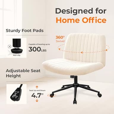 NEO CHAIR Criss Cross Chair with Wheels & Pads Home Office Cross Legged Chairs Ergonomic Computer Desk Task Wide Seat for Bedroom Vanity Comfy Swivel (Beige) - Image 5