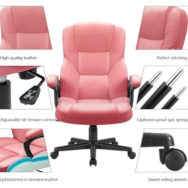 Furmax Office Executive Chair High Back Adjustable Managerial Home Desk Chair,Swivel Computer PU Leather Chair with Lumbar Support (Pink) - Image 4