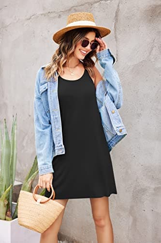 Ekouaer Women Nightgowns Spaghetti Strap Solid Nighties Sleeveless Sleepwear Dress Black Large - Image 4