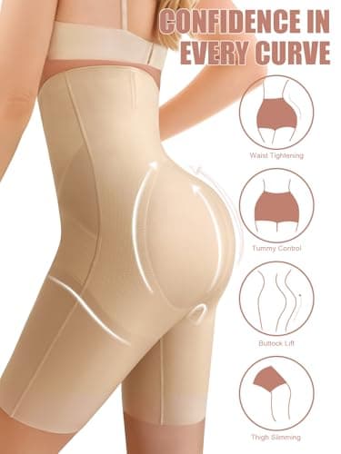 Djpoaug Tummy Control Shapewear for Women, High Waisted Body Shaper Shorts Butt Lifting Shapewear Panties Under Dress Nude - Image 3