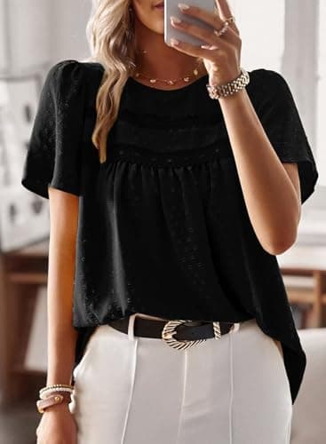 Falechay Spring Womens Tops Dressy Casual Crewneck Womens Lace Crochet Tunic Tops Short Sleeve Short Sleeve Shirts Black Blouses for Women Plus Size XL - Image 4